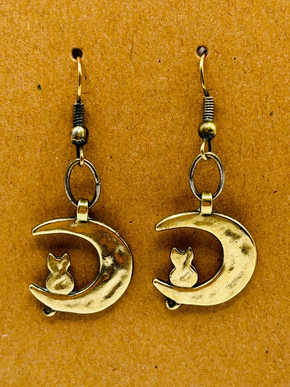 Gold Moon & Cat Dangle Earrings - Women Jewelry